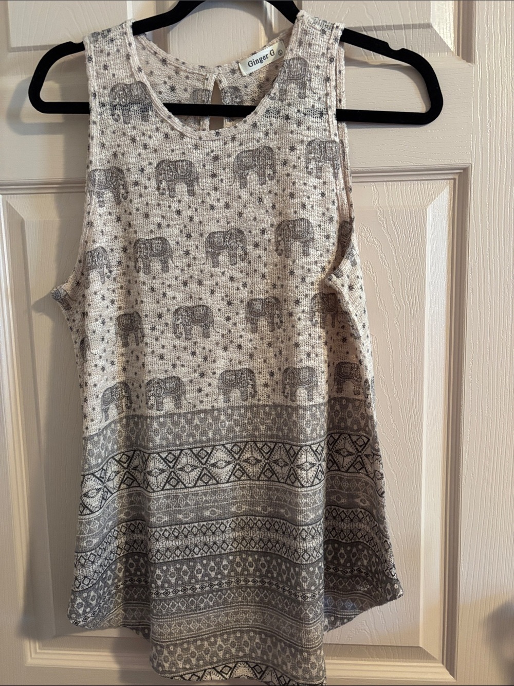 Ginger G Elephant Print A-Line Tank Top in Gray & Cream